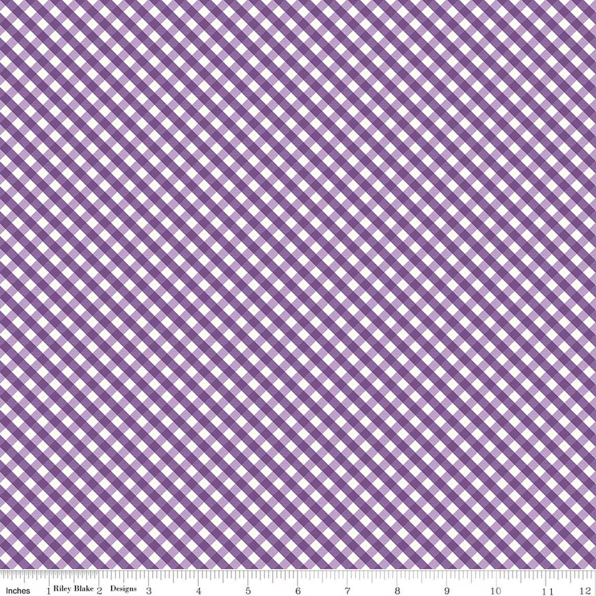 Hydrangeas in the Garden - Cotton Fabric - Gingham - Purple