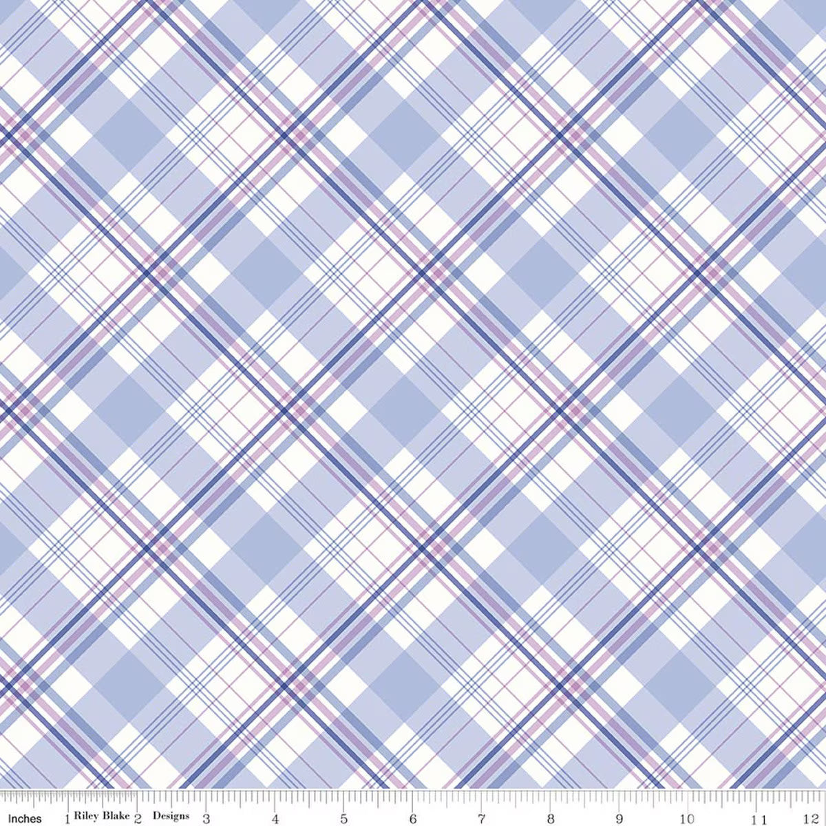 Hydrangeas in the Garden - Cotton Fabric - Plaid - Blue