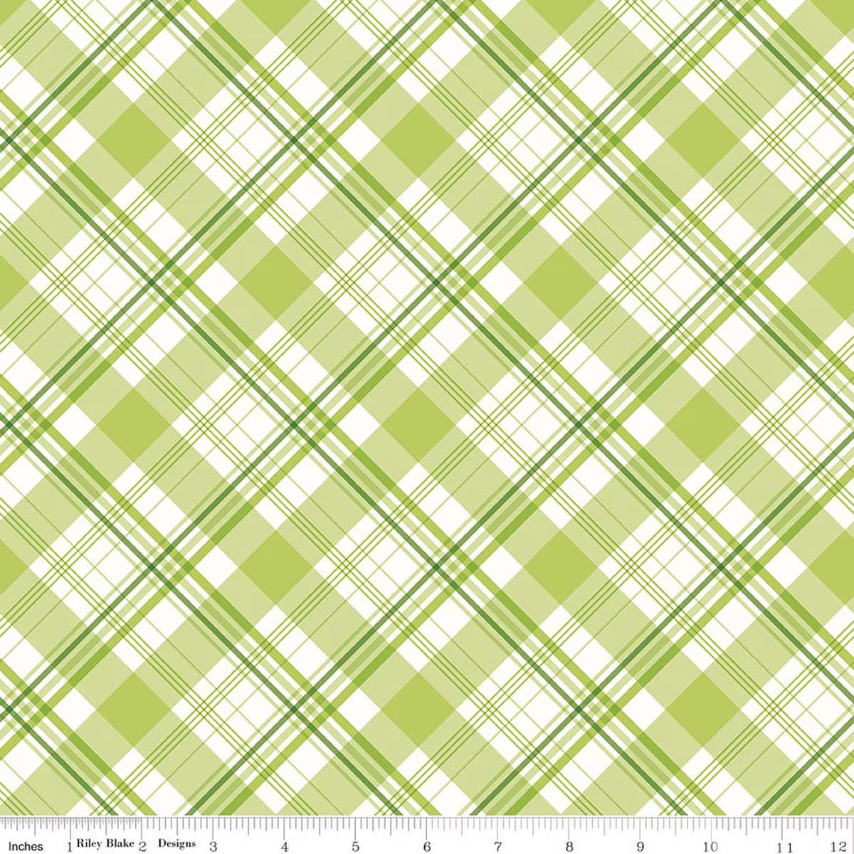 Hydrangeas in the Garden - Cotton Fabric - Plaid - Green