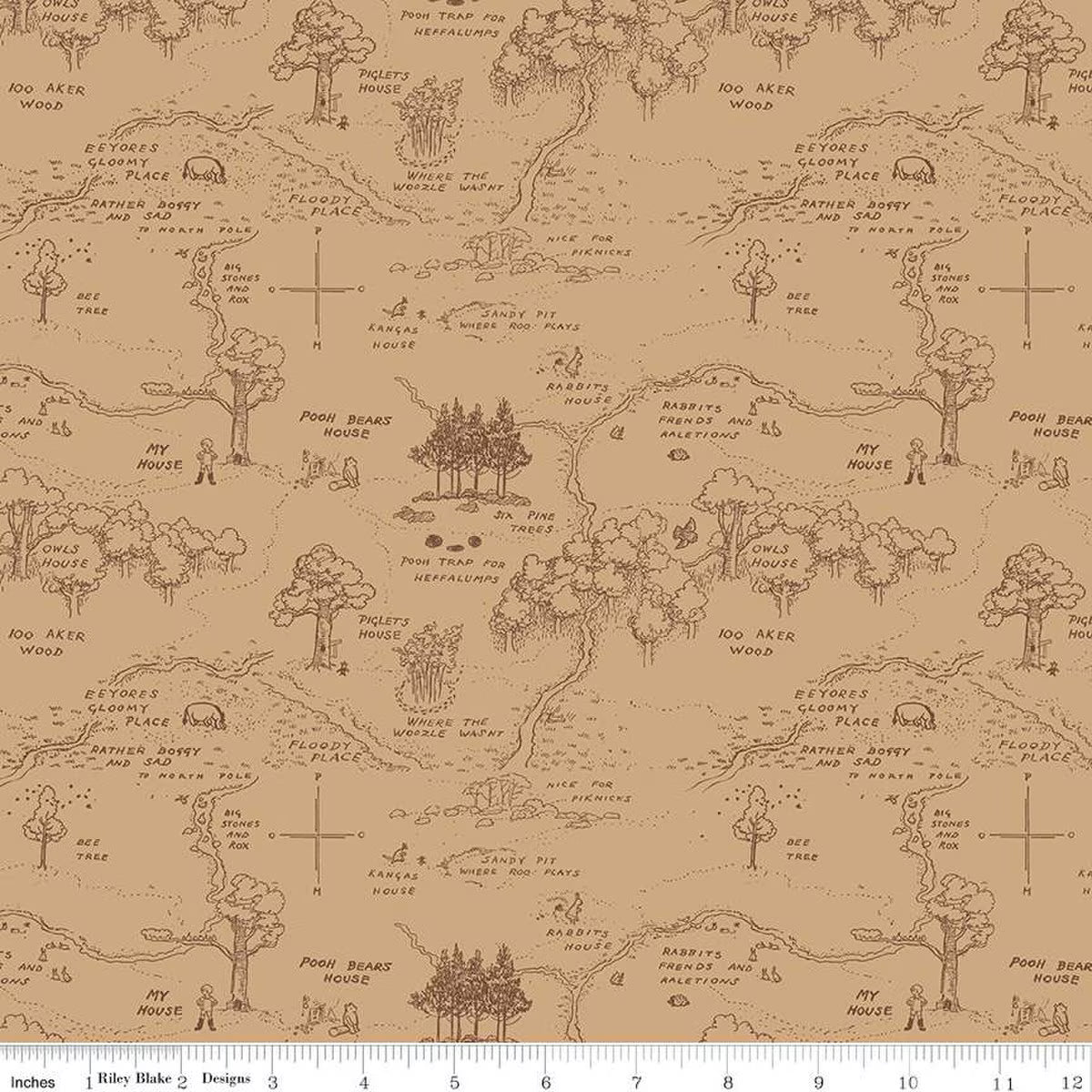 Winnie The Pooh – Quilting Cotton Fabric – Map - Brown