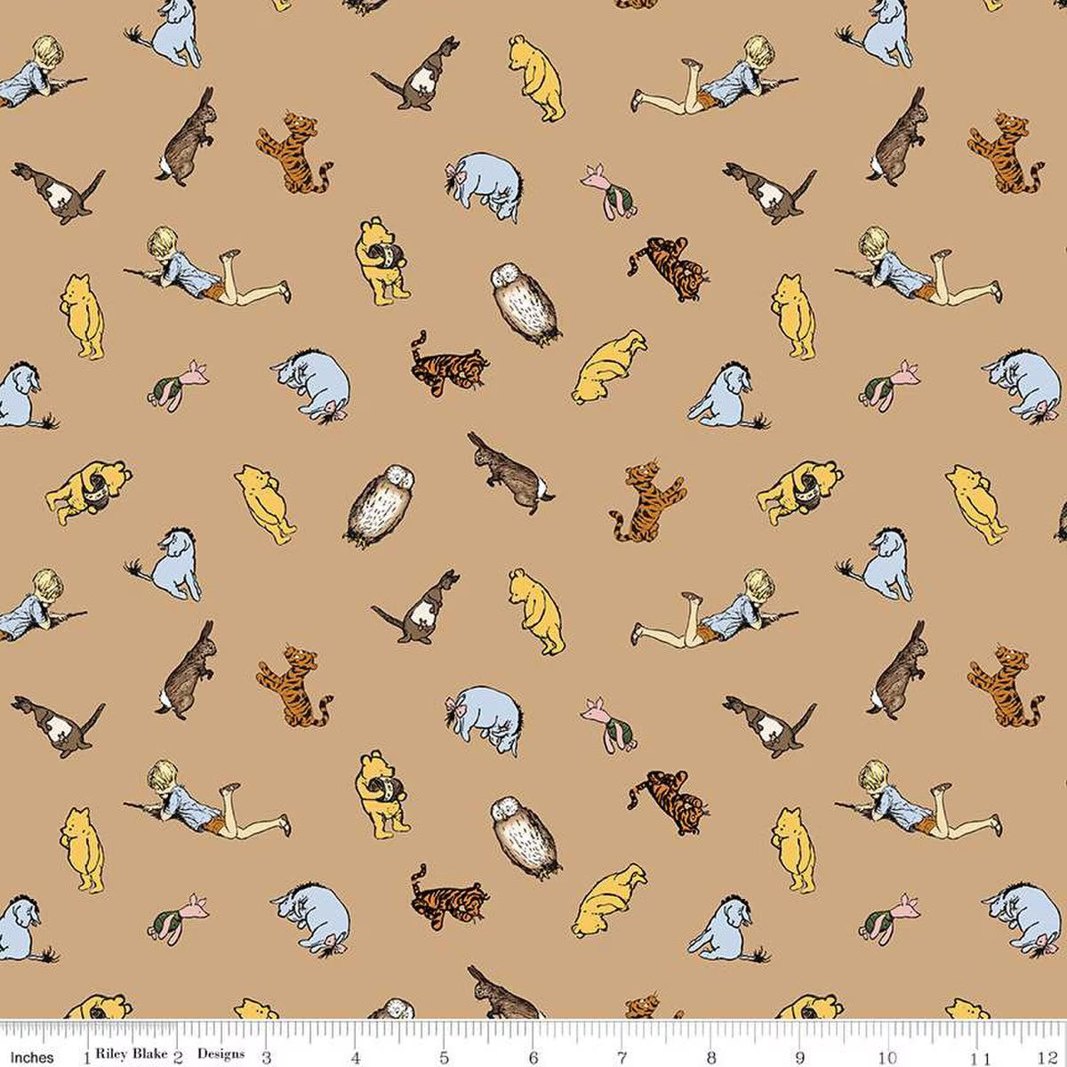 Winnie The Pooh – Quilting Cotton Fabric – Characters - Brown