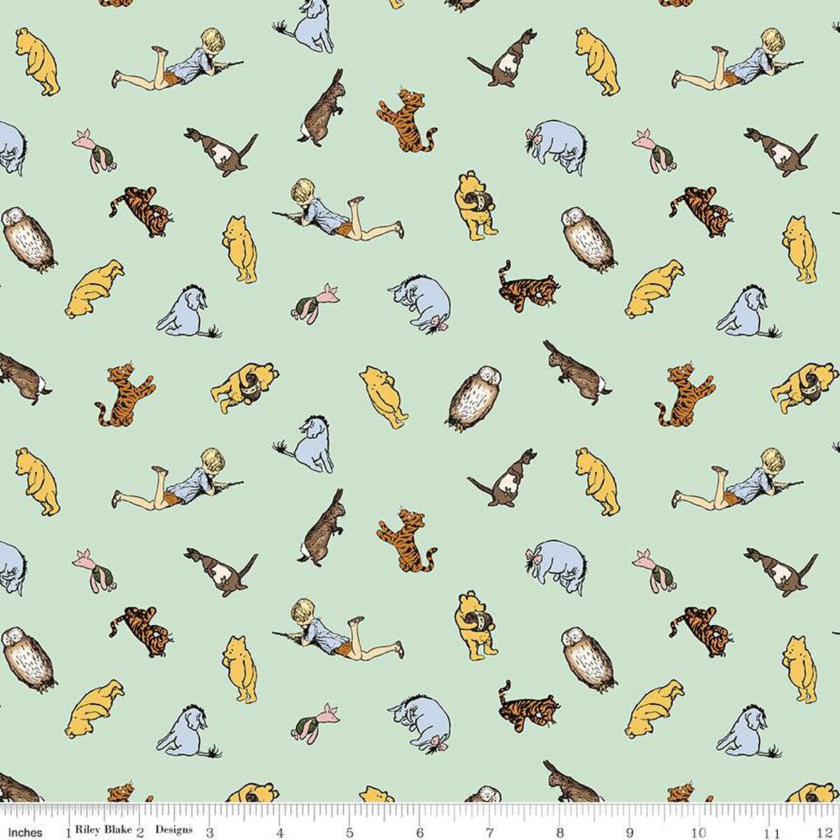 Winnie The Pooh – Quilting Cotton Fabric – Characters - Green