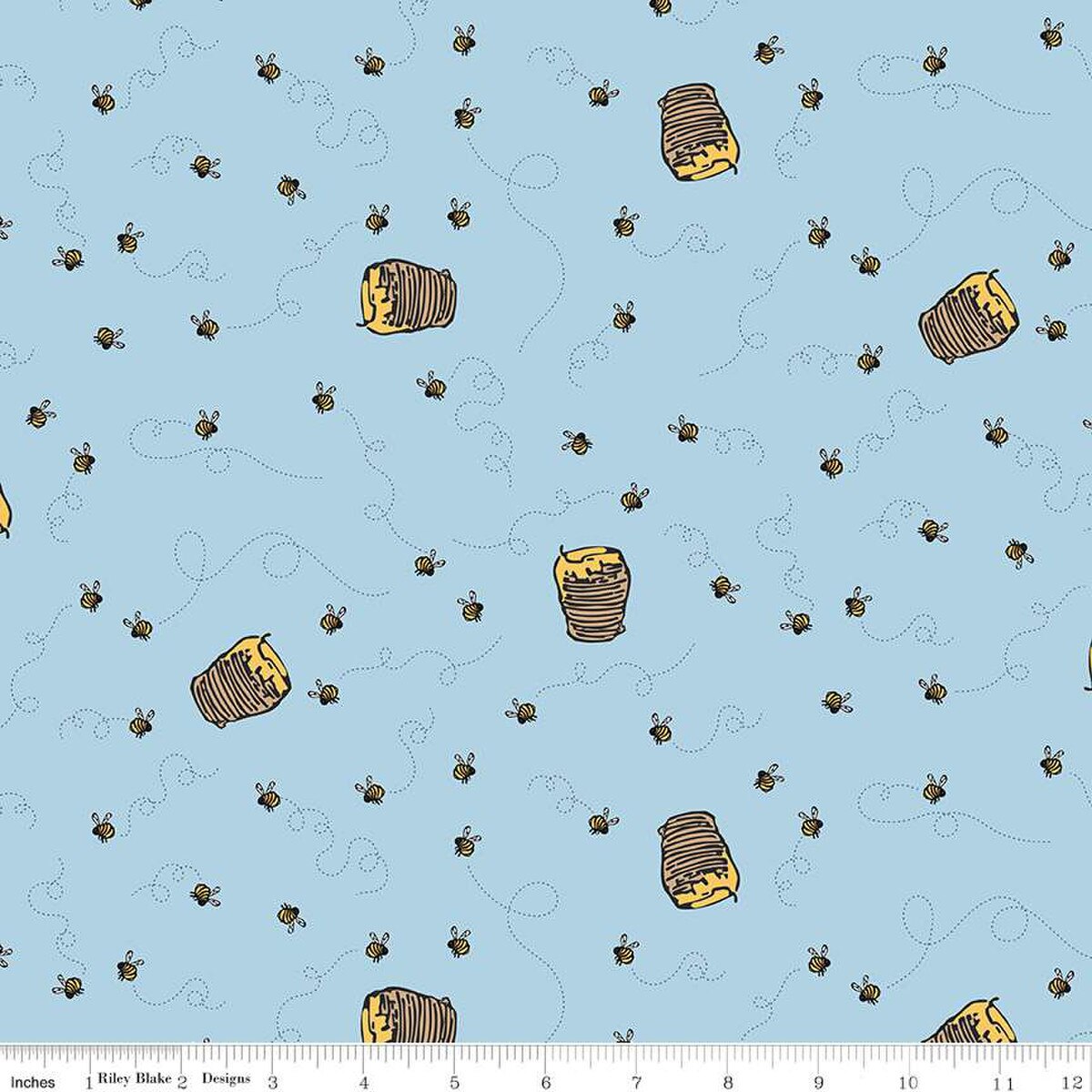 Winnie The Pooh – Quilting Cotton Fabric – Bees - Blue