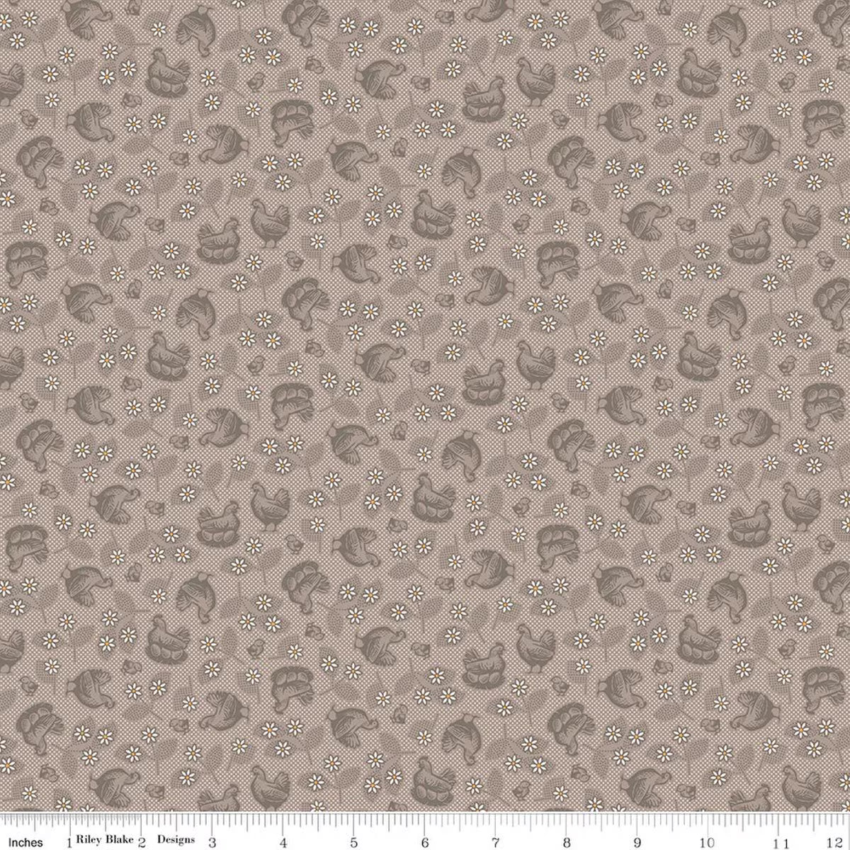 Farmer's Daughter – Quilting Cotton Fabric – Hens and Chicks – Pewter