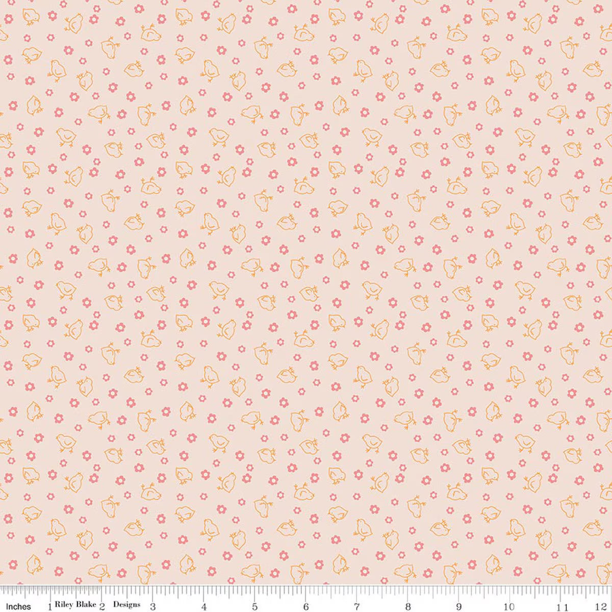 Farmer's Daughter – Quilting Cotton Background – Baby Chicks - Coral