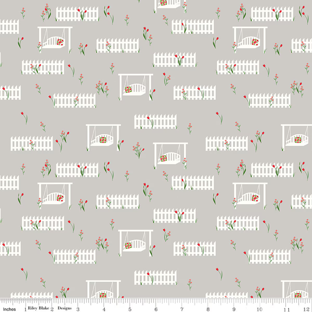 Front Porch - Quilting Cotton Fabric - Porch Swings - Gray