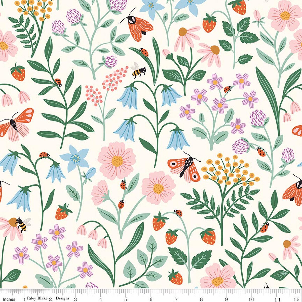 Meadow Moments - Quilting Cotton - Blooms and Bugs - Cream