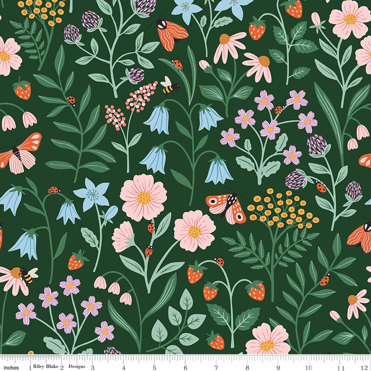 Meadow Moments - Quilting Cotton - Blooms and Bugs - Forest