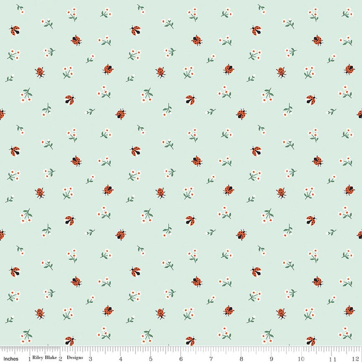 Meadow Moments - Quilting Cotton - Ladybugs - Mint
