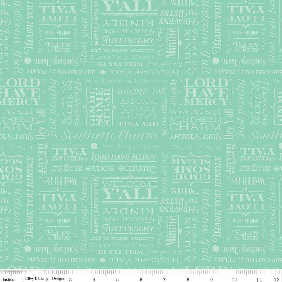 Southern Charm - Quilting Cotton Fabric - Text - Mint