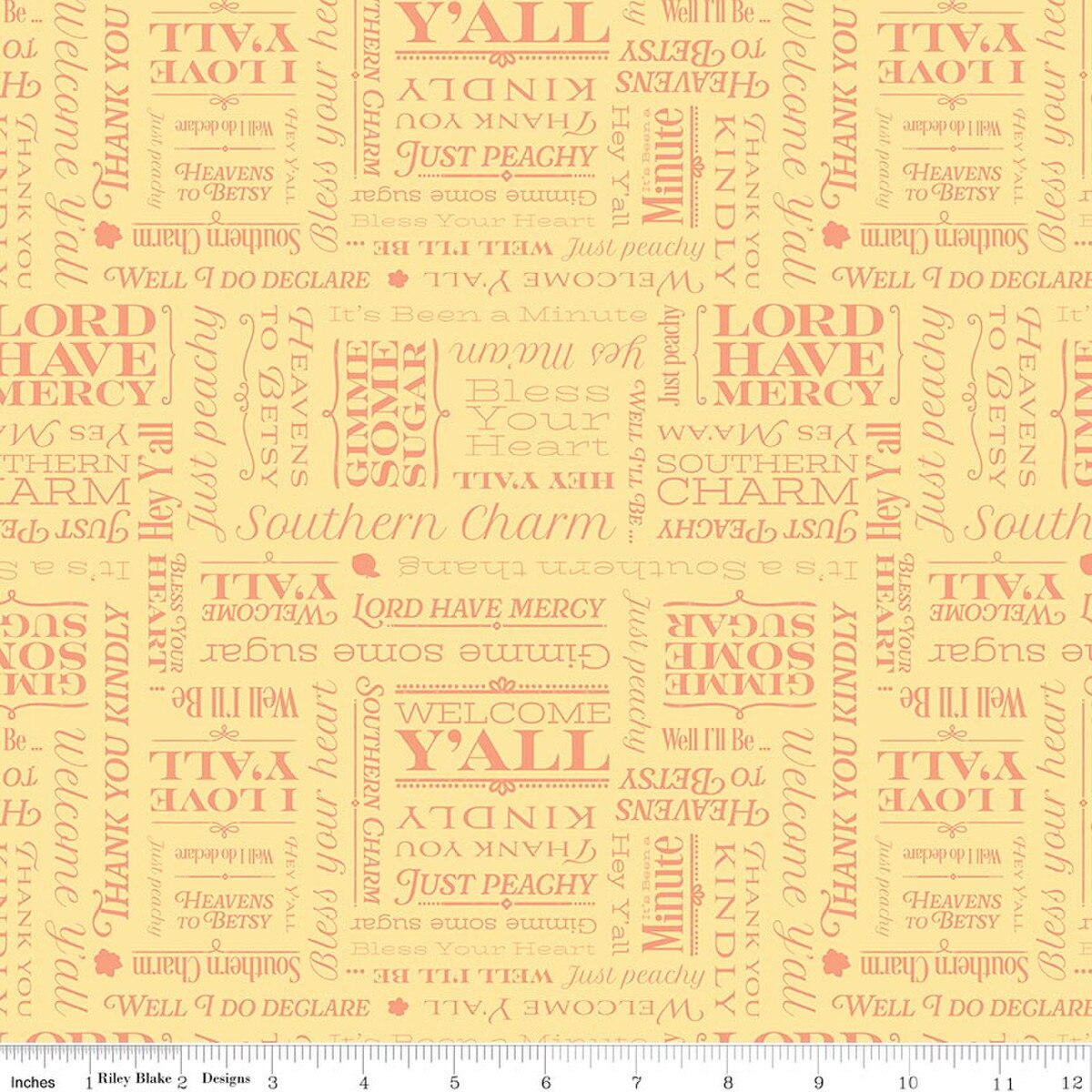 Southern Charm - Quilting Cotton Fabric - Text - Yellow