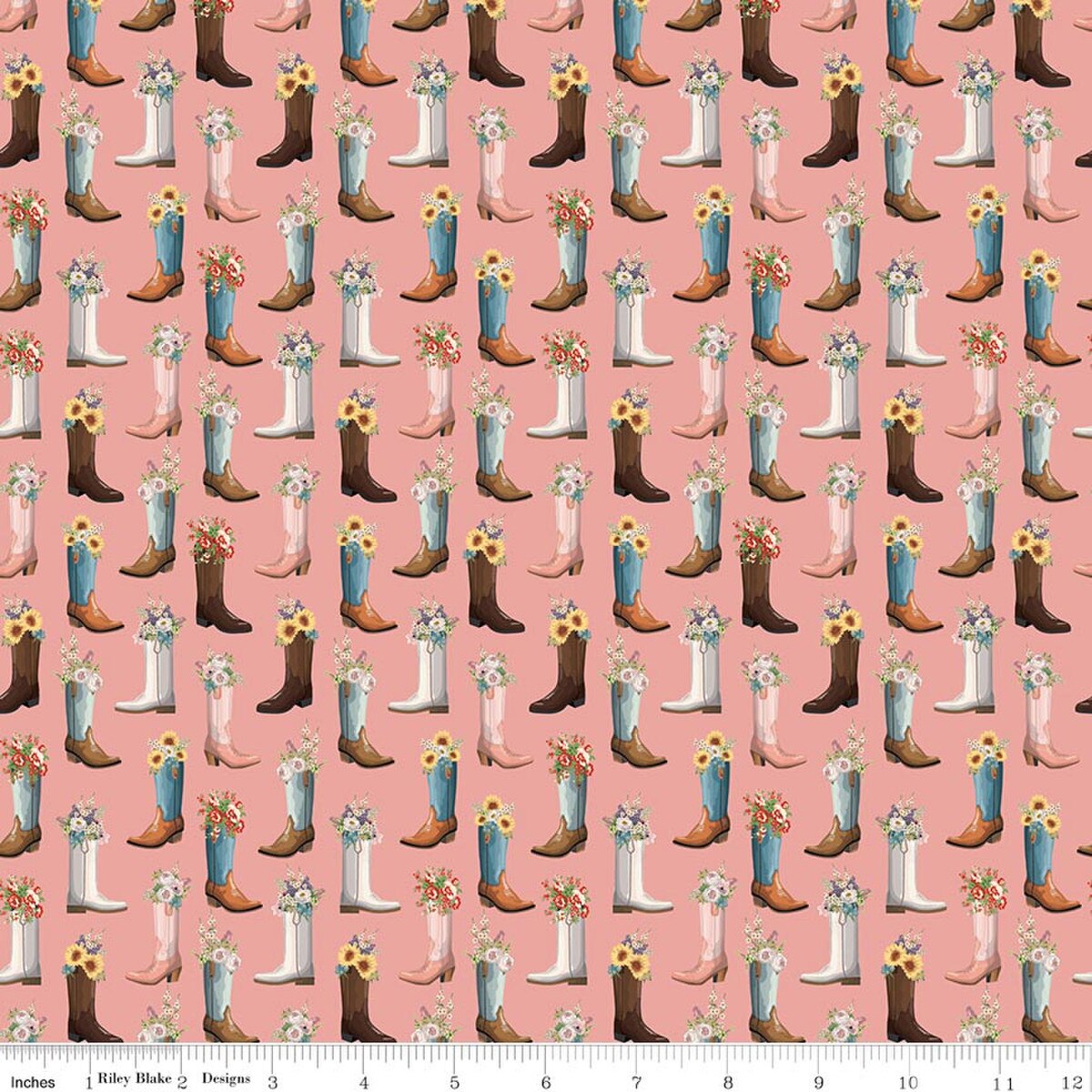 Cowgirl - Quilting Cotton Fabric - Boots - Blush