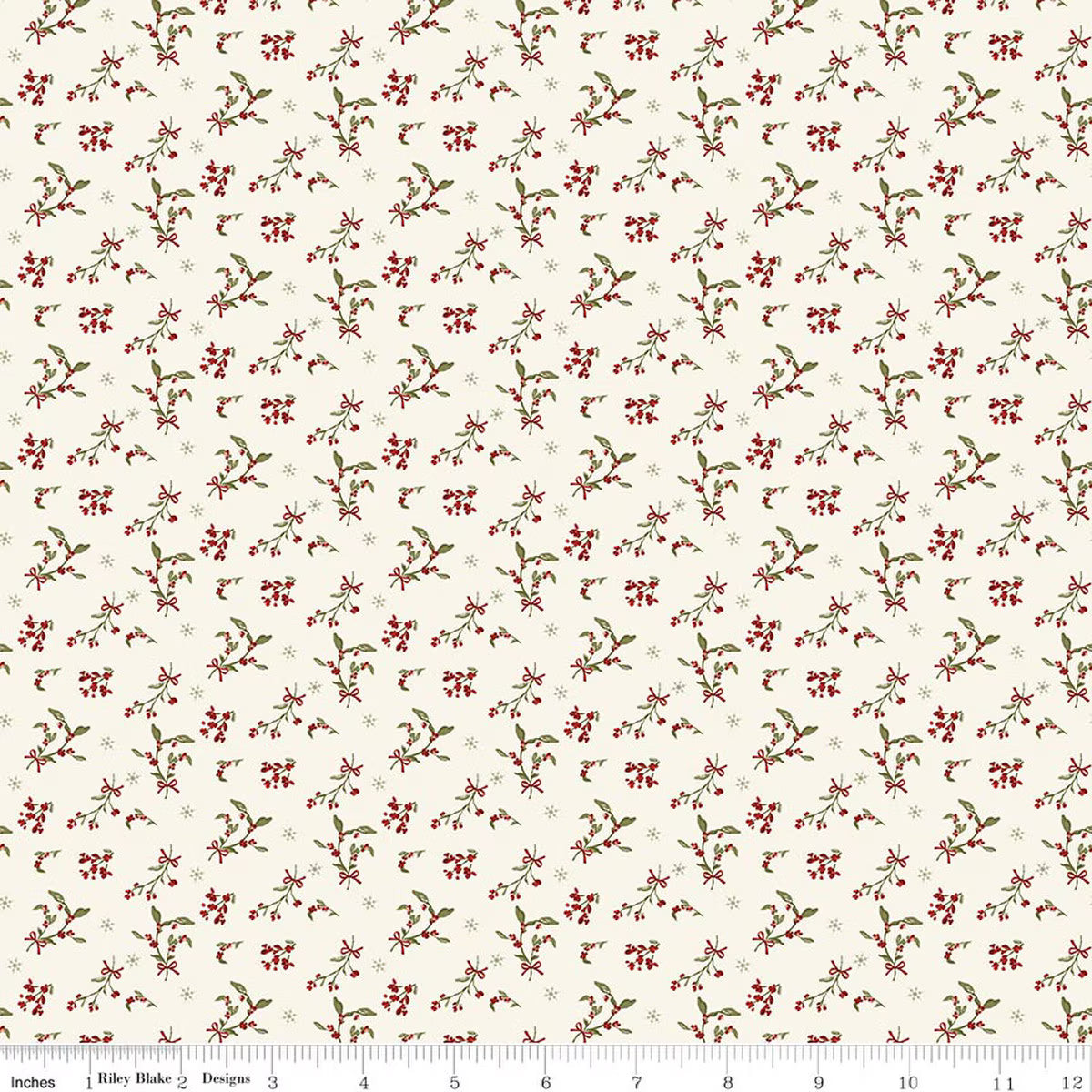 Christmas Greetings - Quilting Cotton Fabric - Berries - Cream