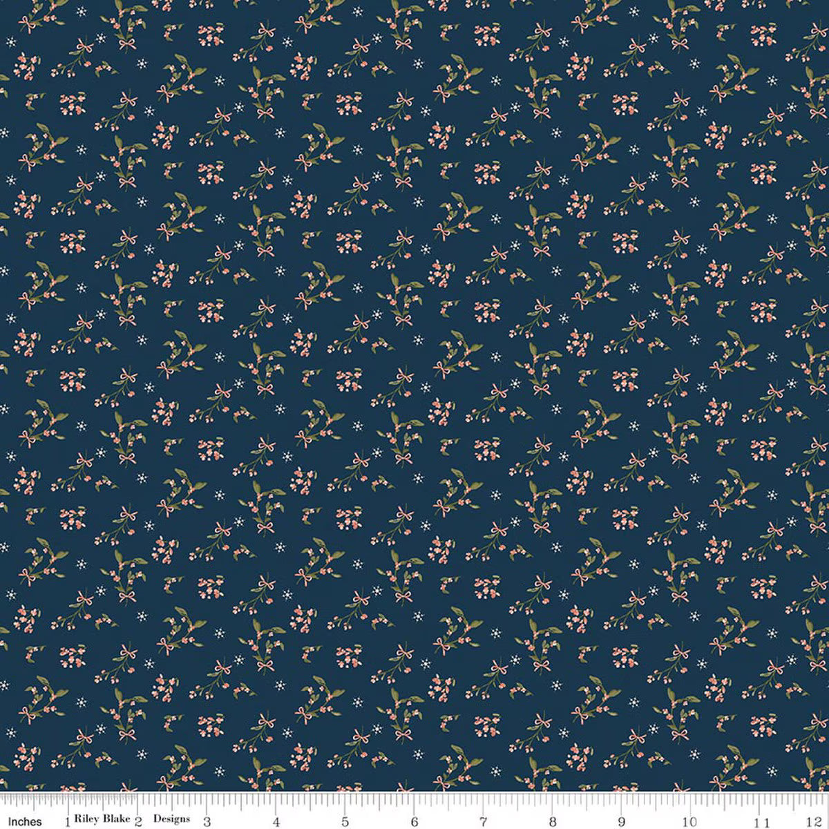 Christmas Greetings - Quilting Cotton Fabric - Berries - Navy