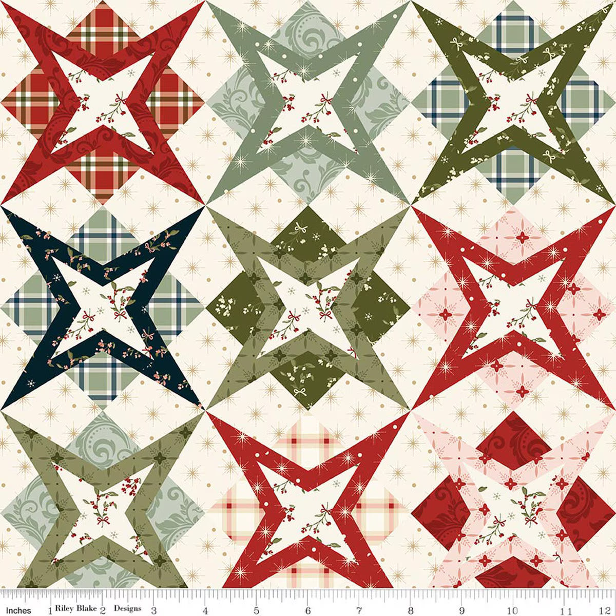 Christmas Greetings - Quilting Cotton Fabric - Cheater Print - Multi