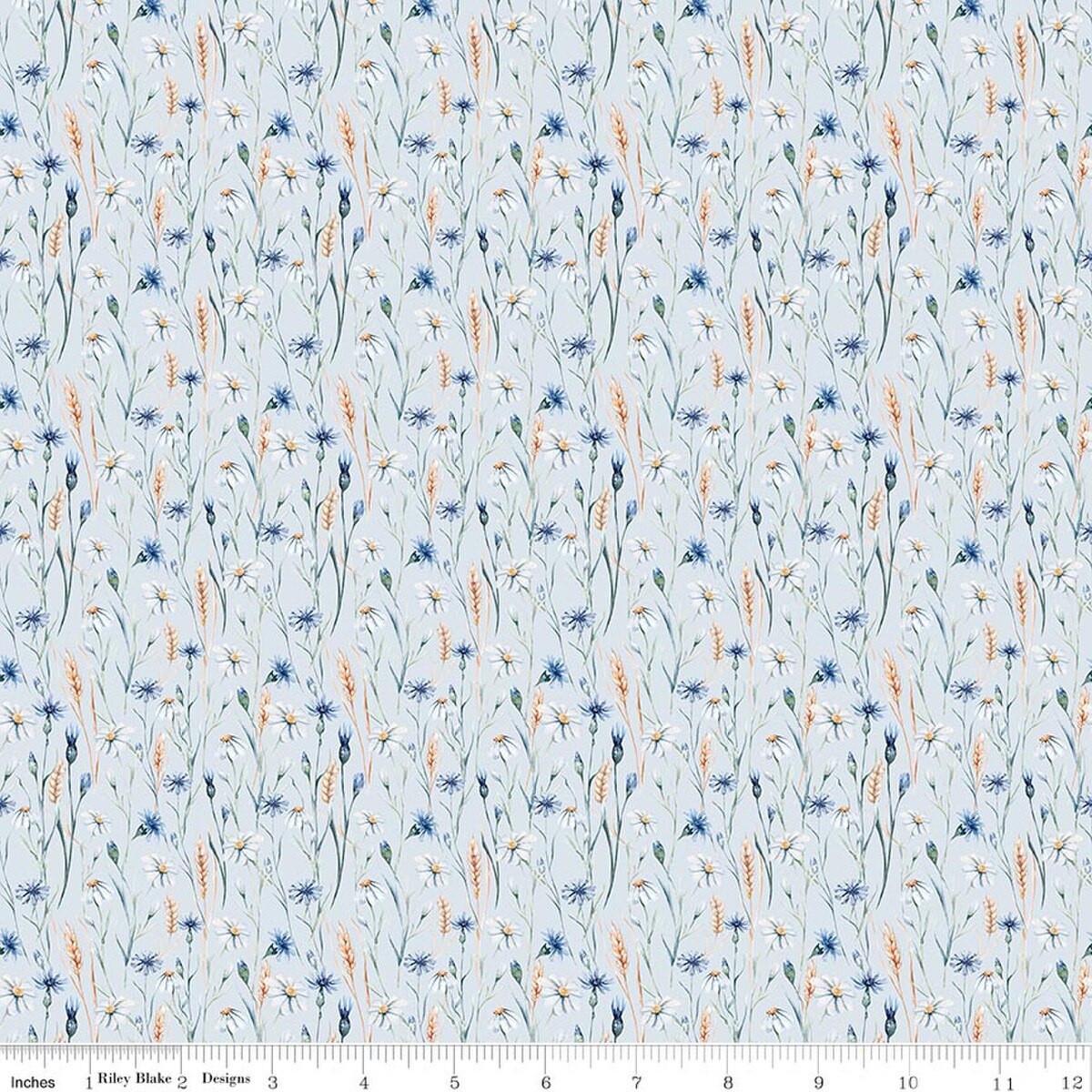 Daybreak on the Prairie - Quilting Cotton Fabric - Wildflowers - Blue