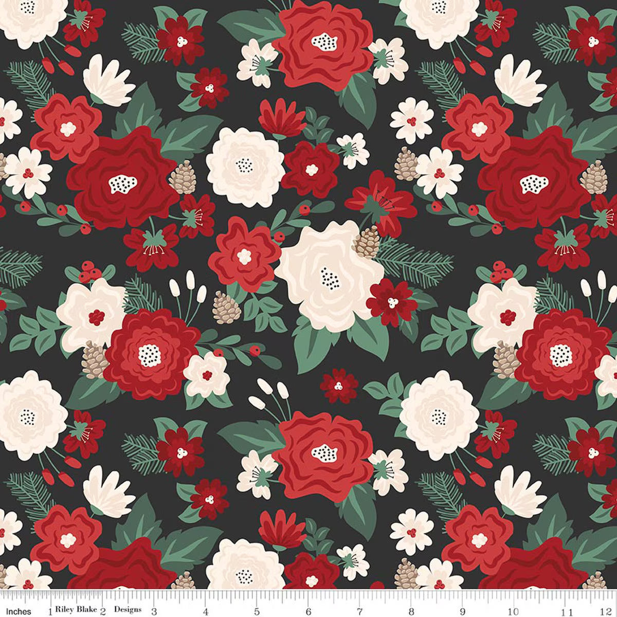 Evergreen Wishes - Quilting Cotton Fabric - Main - Black