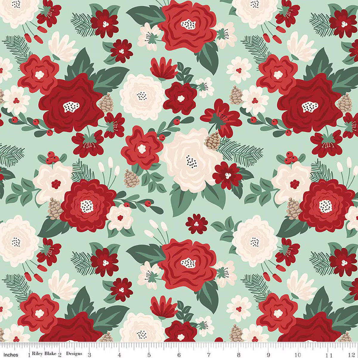 Evergreen Wishes - Quilting Cotton Fabric - Main - Mint