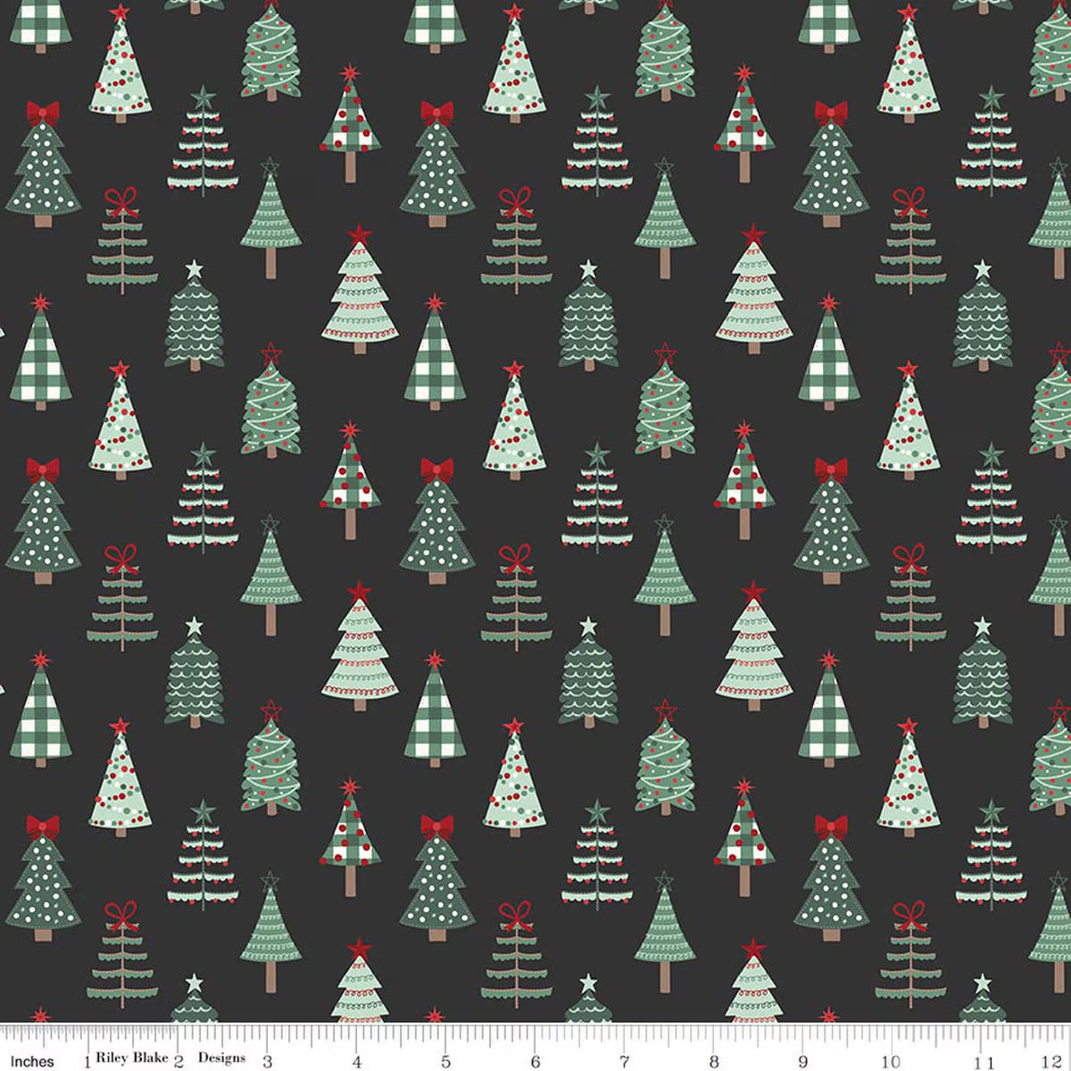 Evergreen Wishes - Quilting Cotton Fabric - Trees - Black