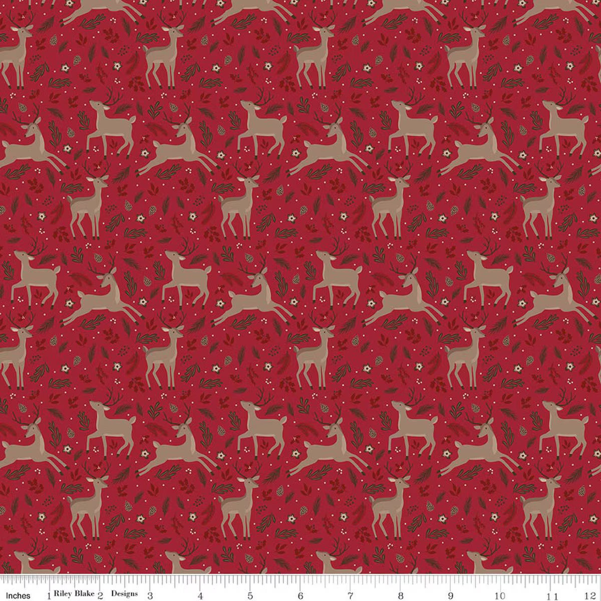 Christmas Time - Quilting Cotton Fabric - Deer - Red