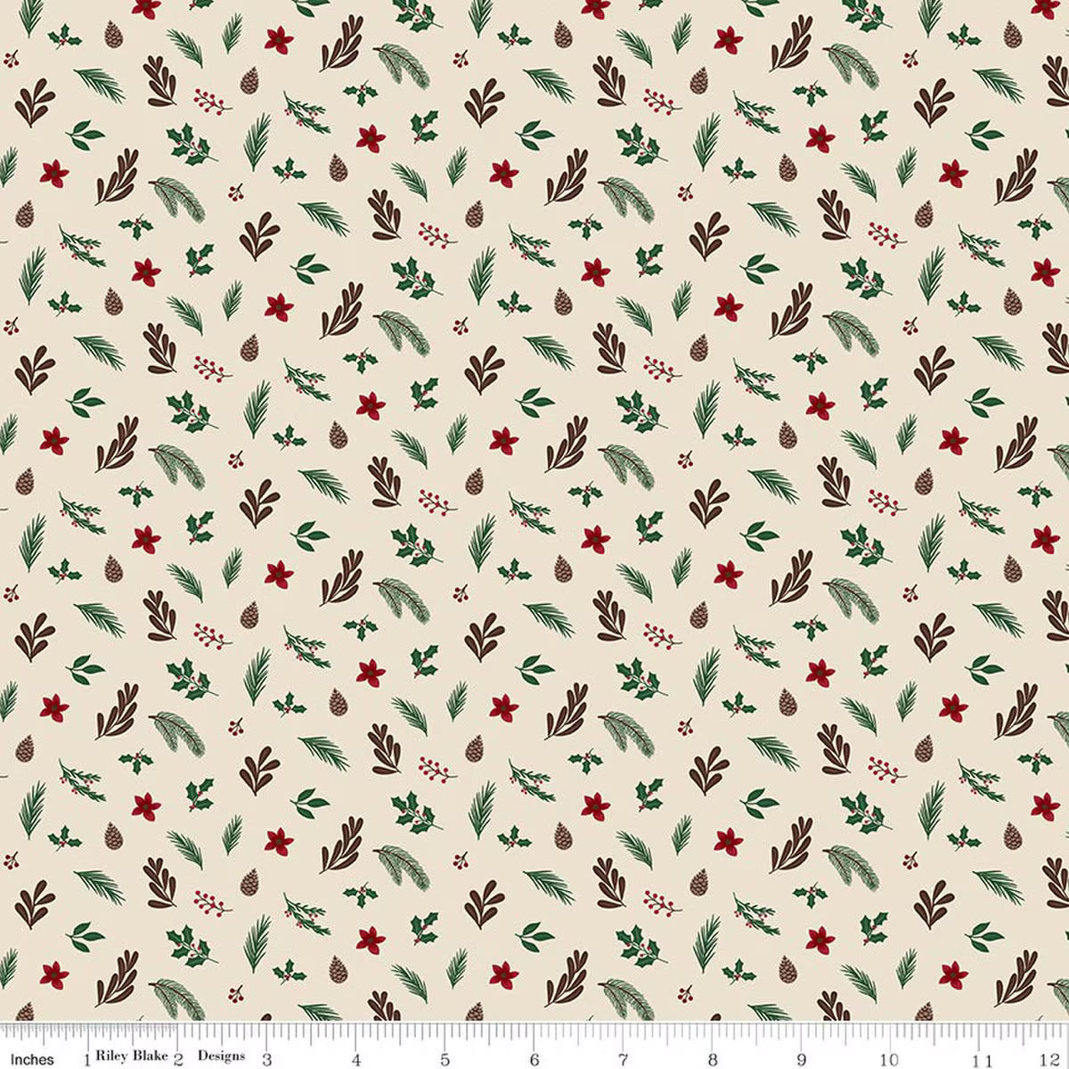 Christmas Time - Quilting Cotton Fabric - Foliage - Linen