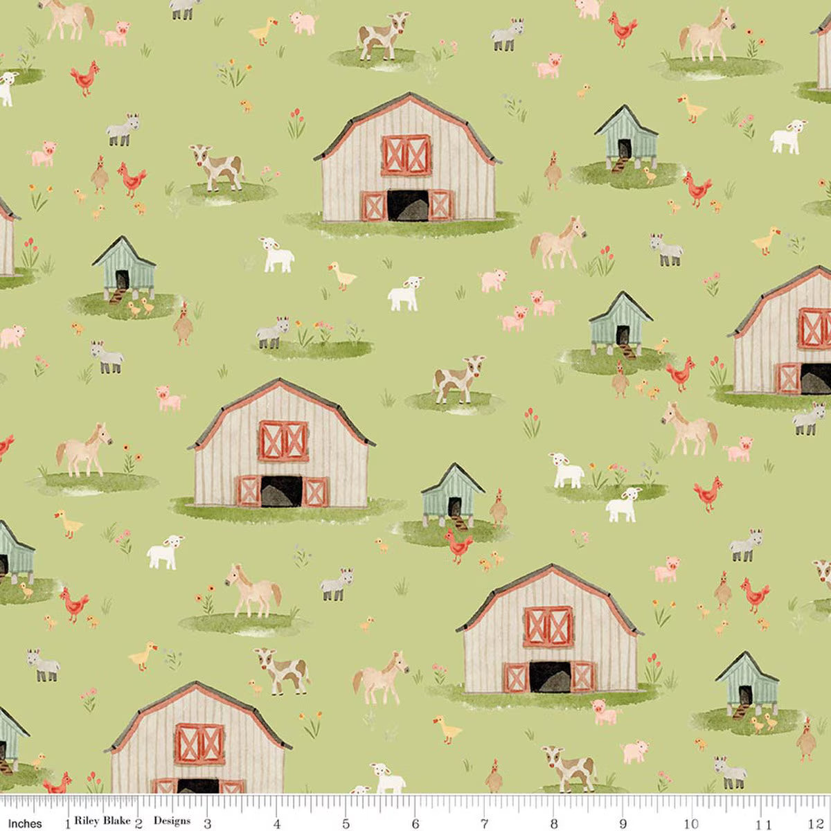 Lil' Farm Friends - Quilting Cotton Fabric - Main - Honeydew
