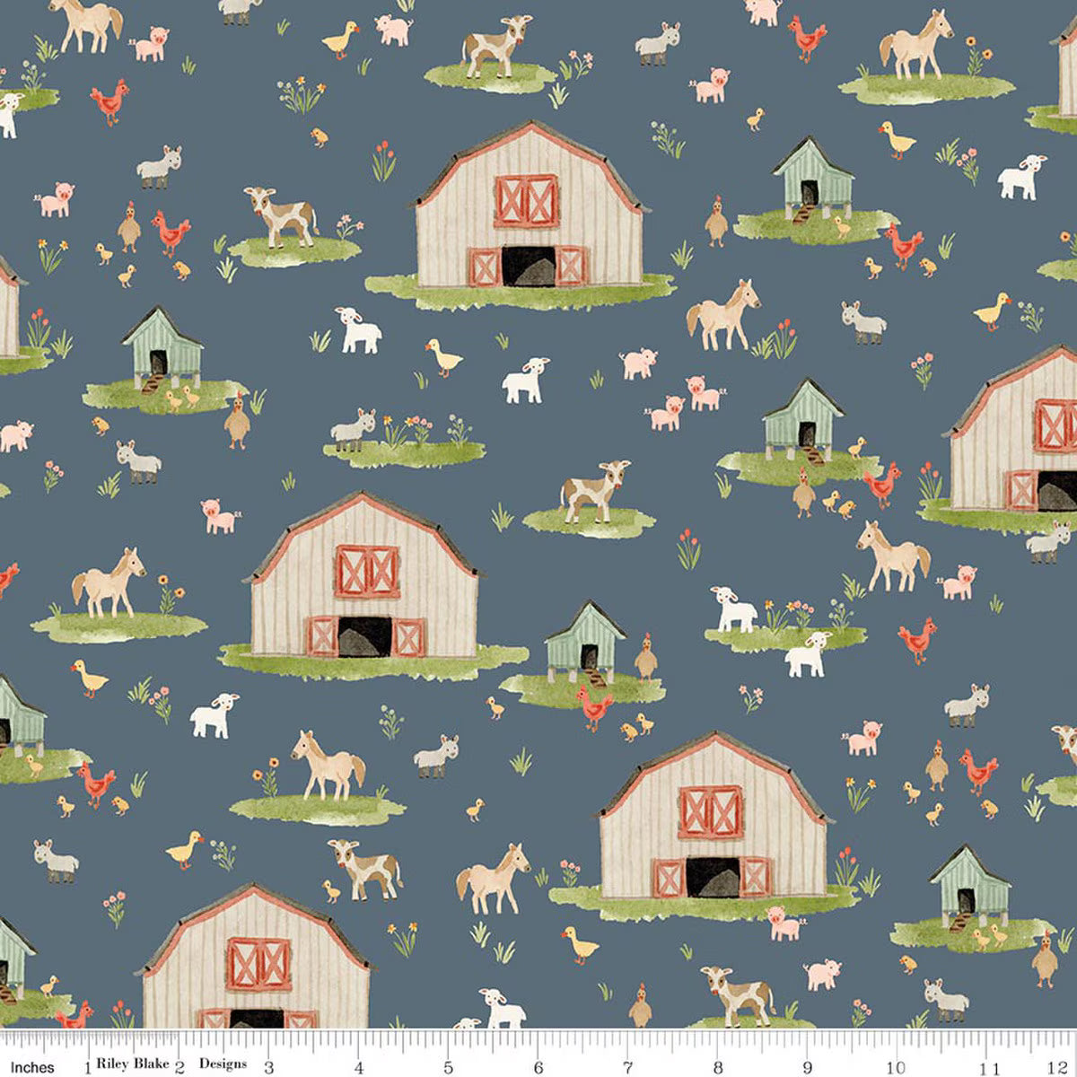 Lil' Farm Friends - Quilting Cotton Fabric - Main - Thunder