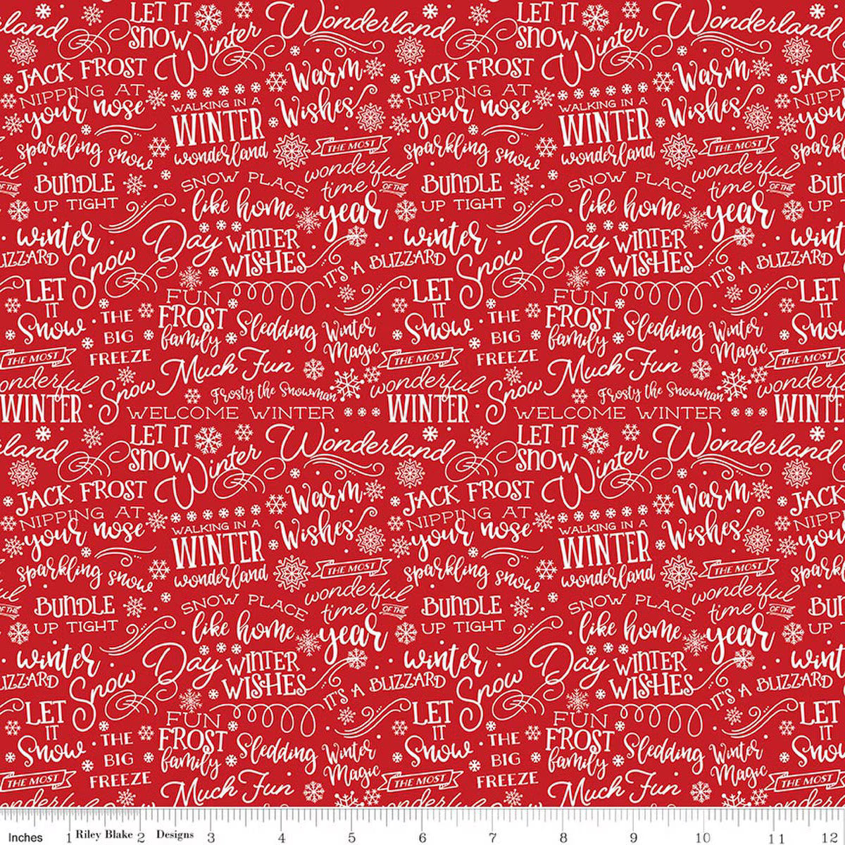 A Perfect Winter - Quilting Cotton Fabric - Text - Red