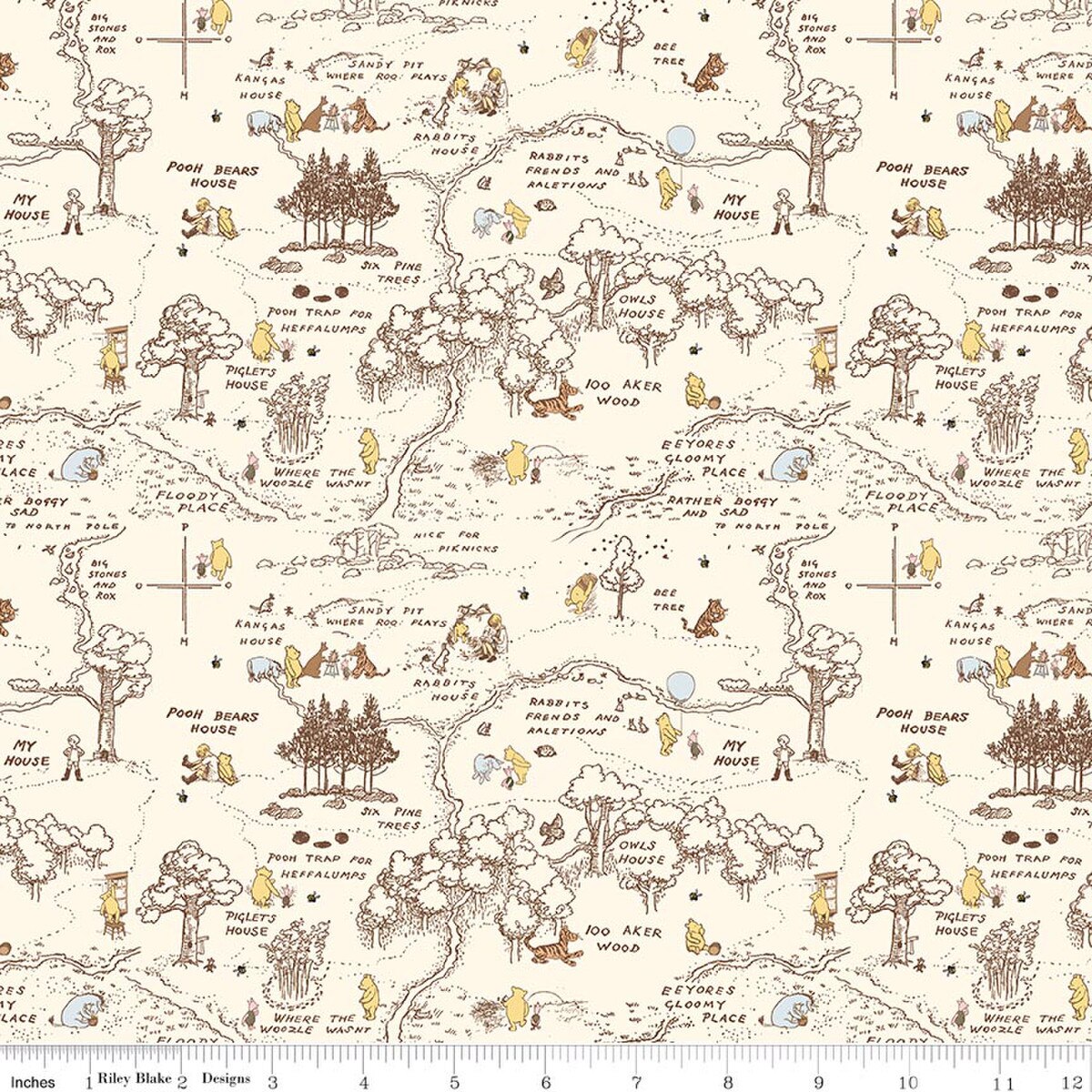 Winnie-The-Pooh – Quilting Cotton Fabric – Baby 100 Aker Map - Cream