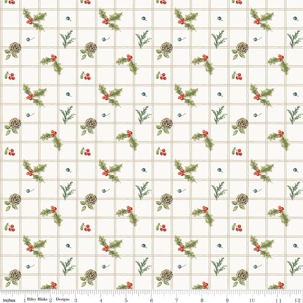 Holiday Spirit - Quilting Cotton Fabric - Holly - Cream