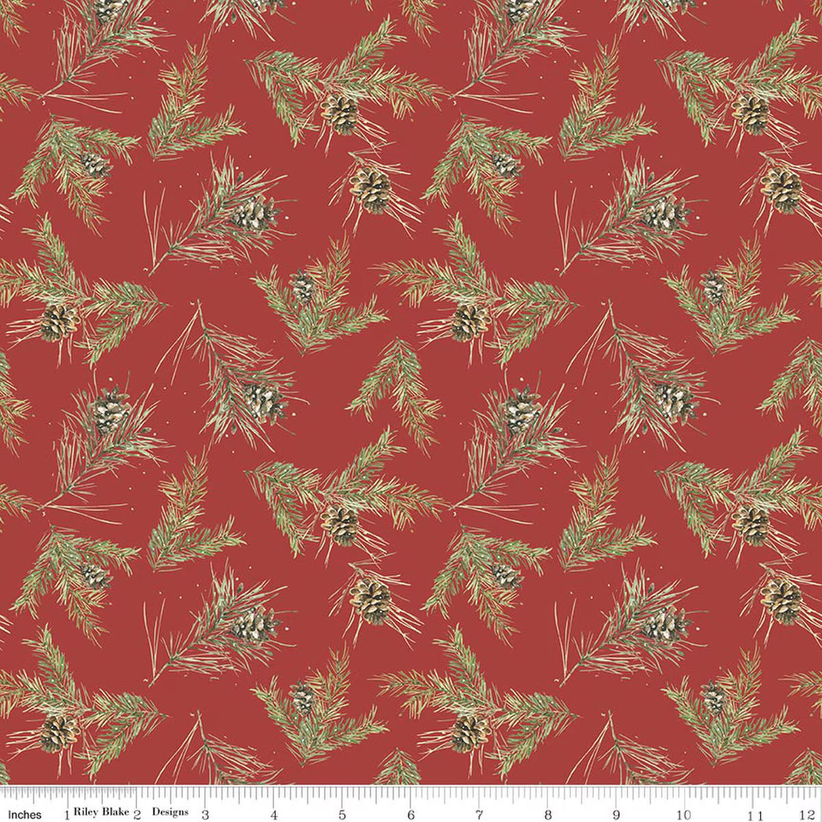 Holiday Spirit - Quilting Cotton Fabric - Pinecones - Red