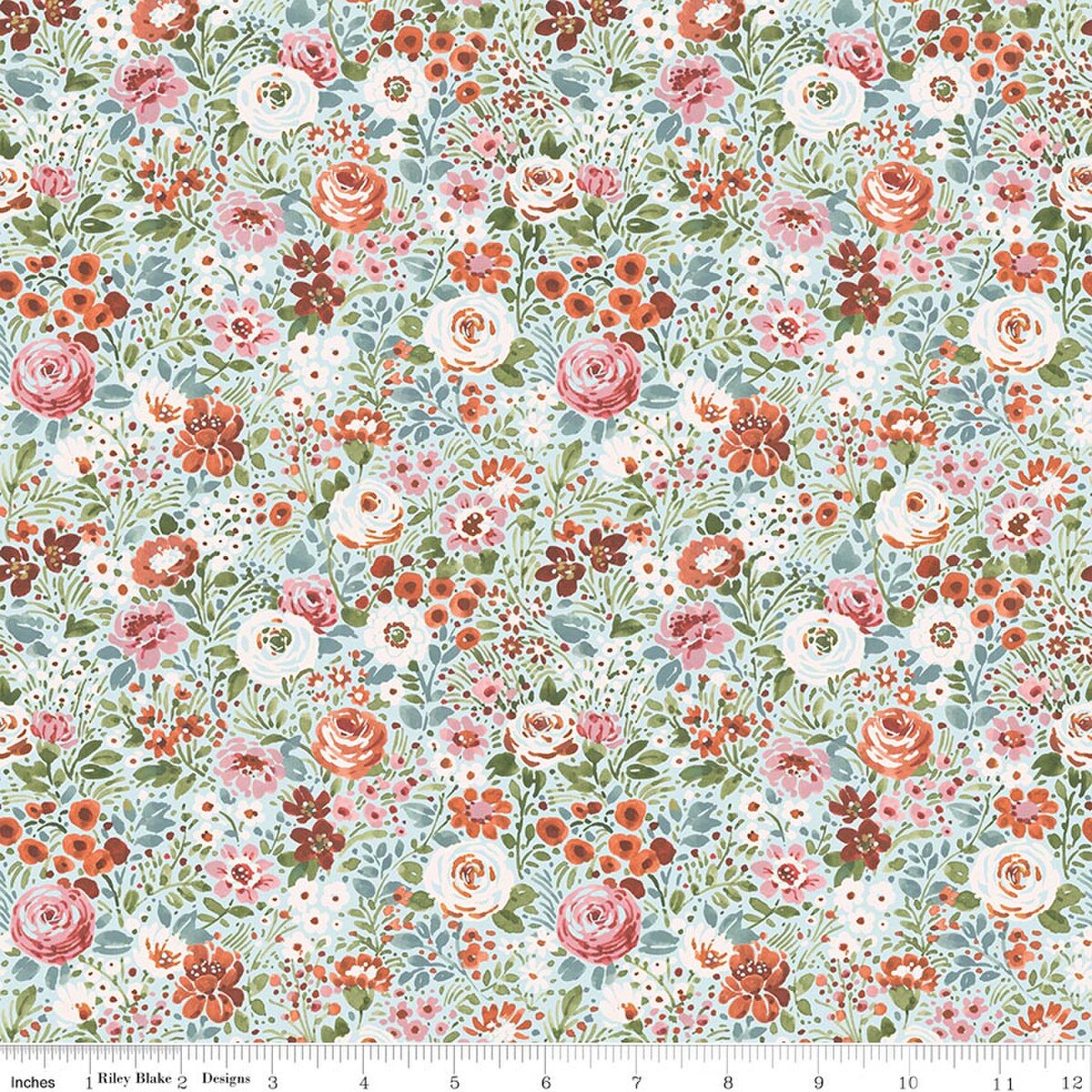 Sketchbook - Quilting Cotton Fabric - Flower Garden - Blue