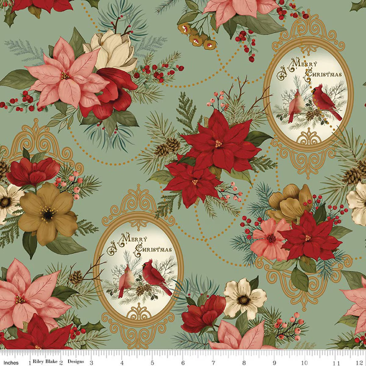 Christmas Greetings - Quilting Cotton Fabric - Main - Spruce