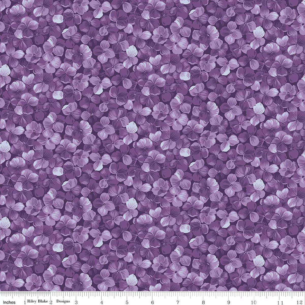 Hydrangeas in the Garden - Wide Back Cotton Fabric - Allover Floral - Purple - 108"