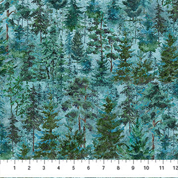 Migration Stonehenge - Quilting Cotton Fabric - Trees - Medium Teal Multi