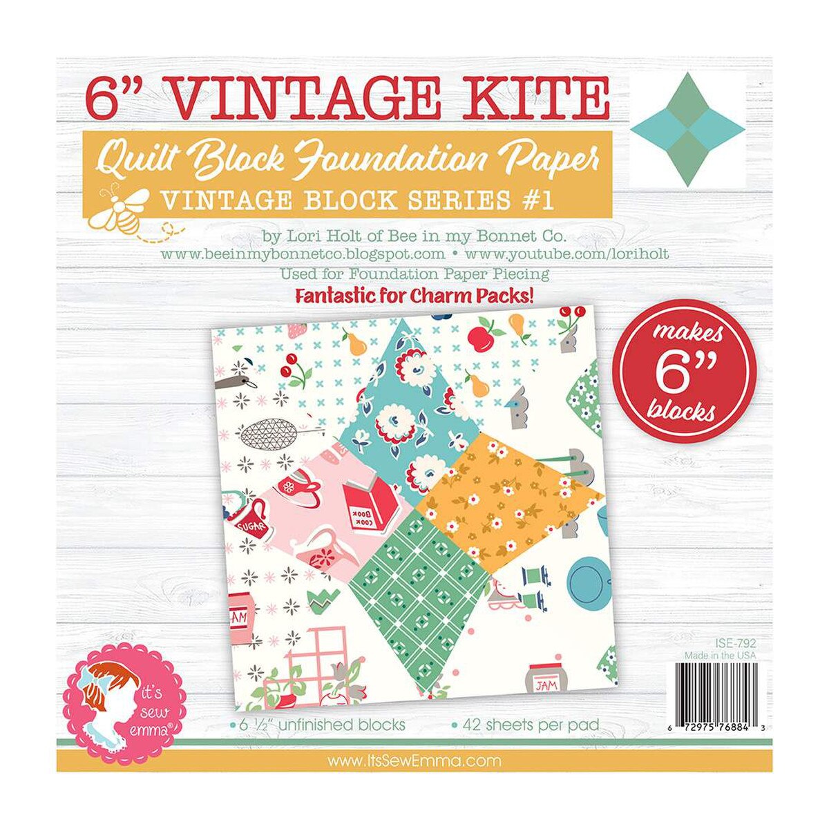Foundation Paper - 6" Vintage Kite Quilt Block - It's Sew Emma