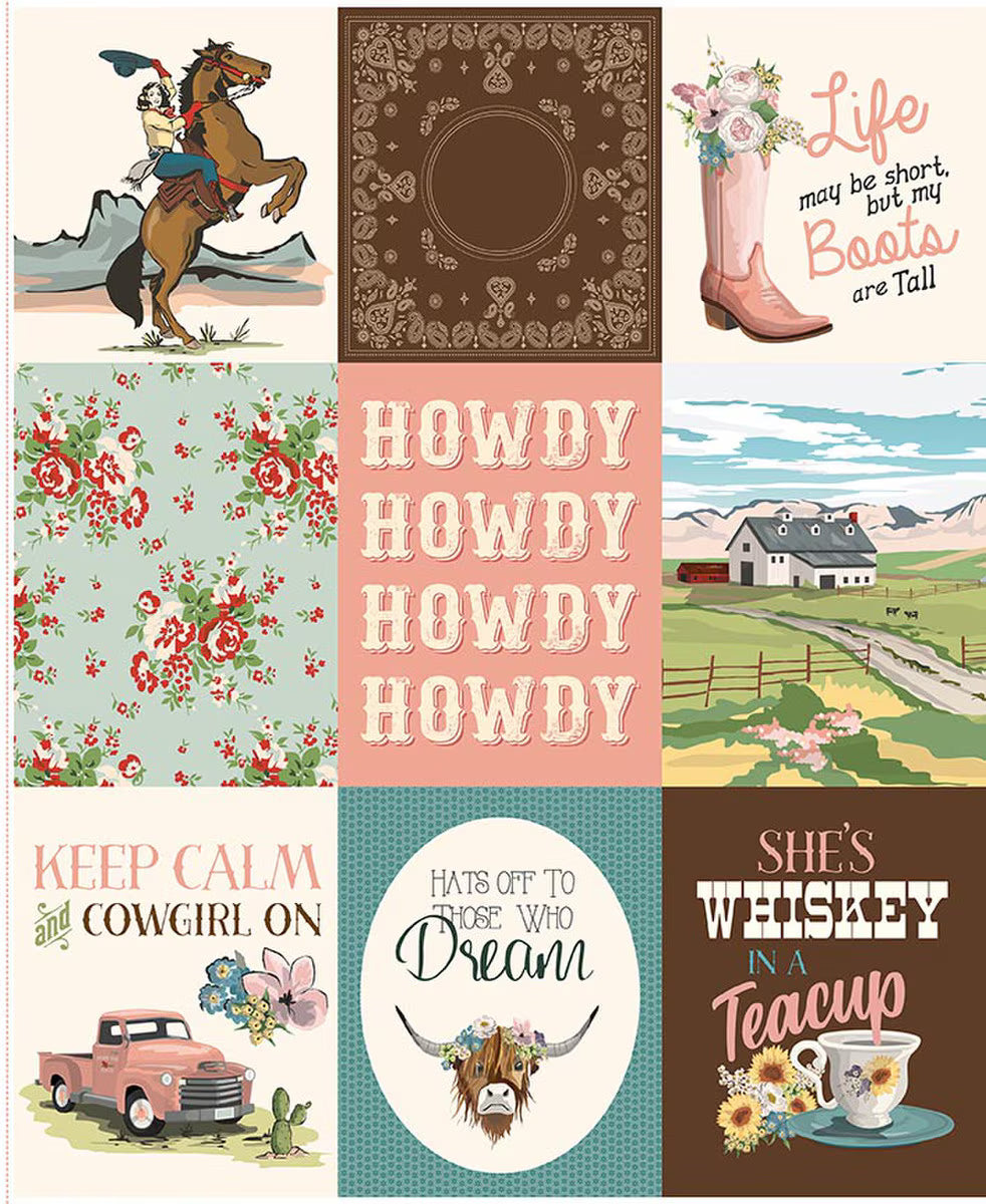 Cowgirl - Quilting Cotton Fabric - Quilt Panel - Cowgirl Panel