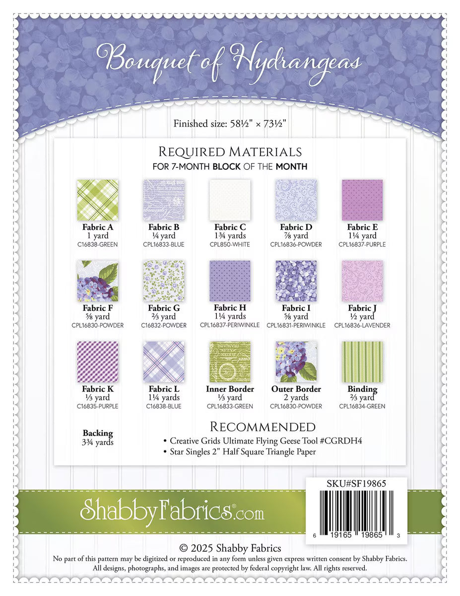 Quilt Pattern - Bouquet of Hydrangeas - Block of the Month Quilt Pattern