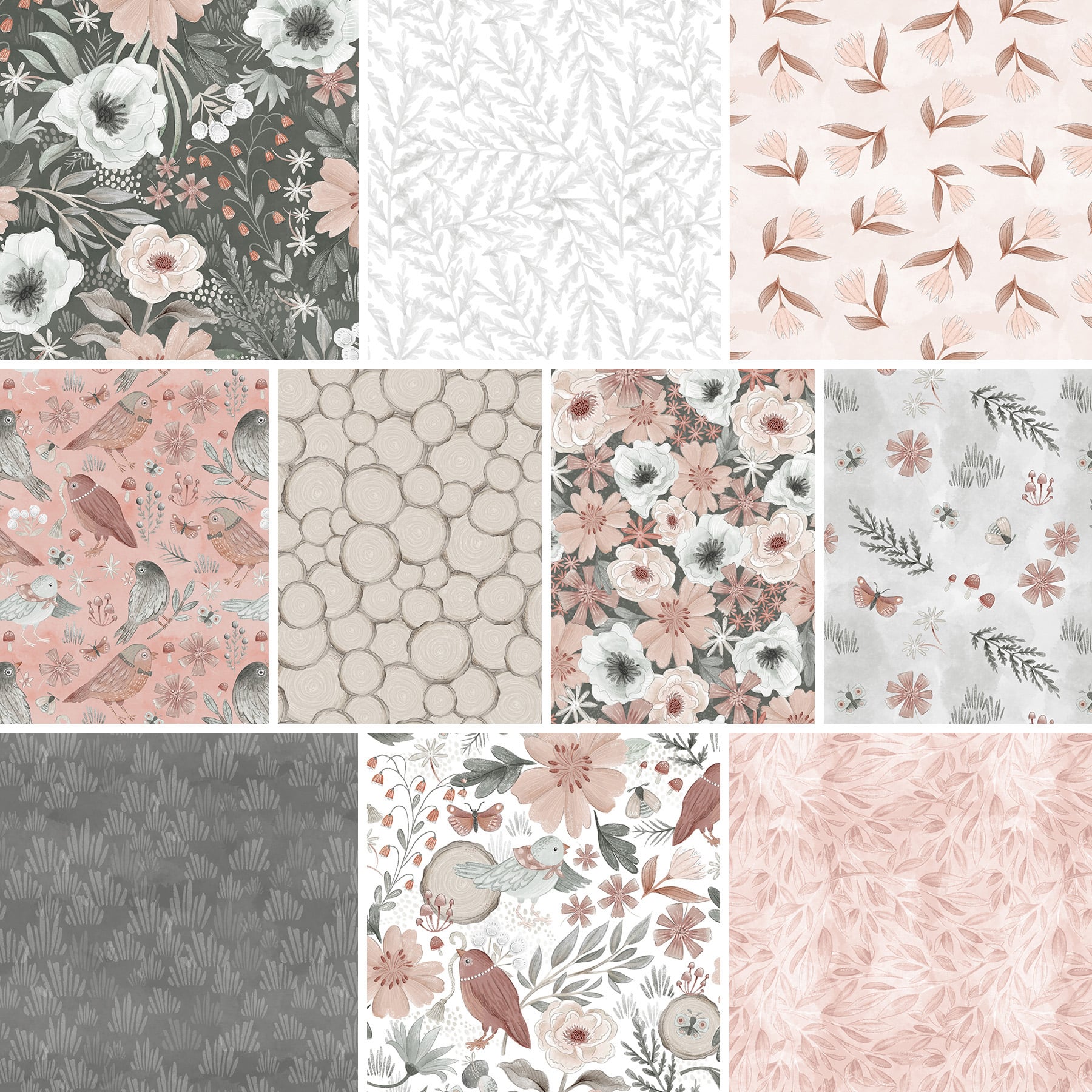 Petals & Pewter – Quilting Cotton Fabric – Large Flowers – Gray