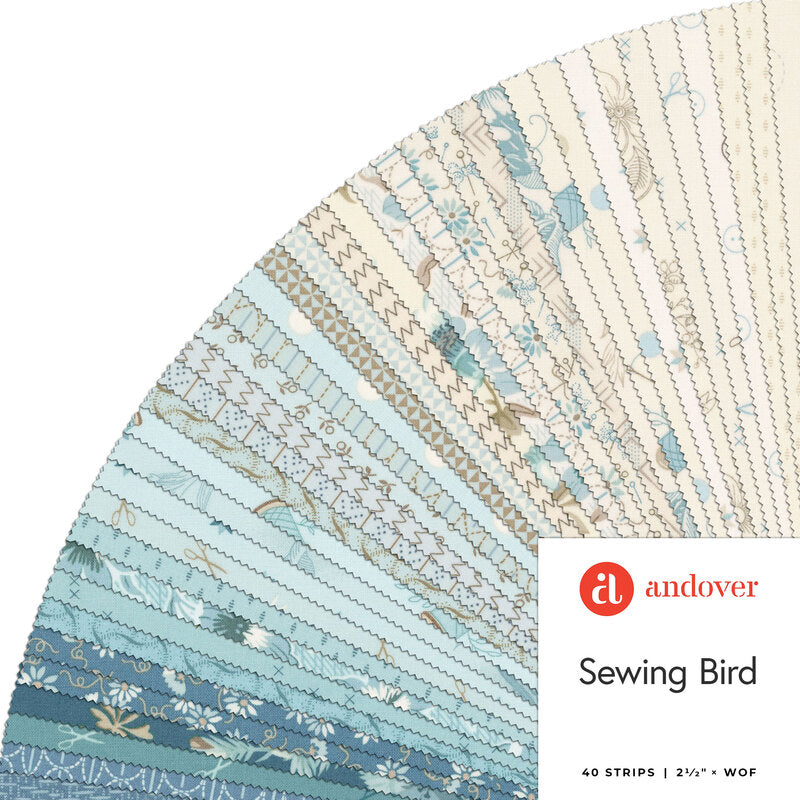 Sewing Bird – Precut Fabric – Four 2.5 Inch Strip Rolls - 40 Cuts Ea
