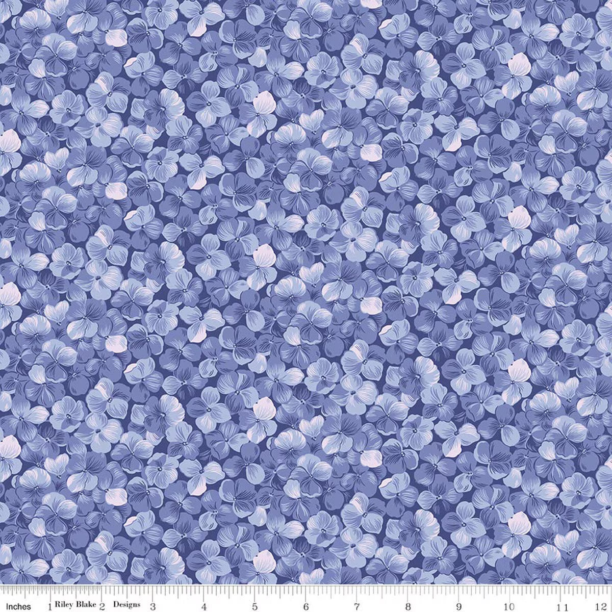 Hydrangeas in the Garden - Wide Back Cotton Fabric - Allover Floral - Periwinkle- 108"
