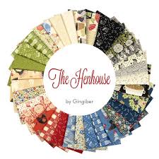 The Henhouse - Quilting Cotton - Cross Stitch Chickens - Cloud
