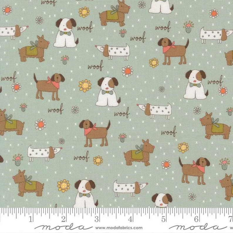 Lucky - Quilting Cotton Fabric - Lucky Puppy Parade - Sky