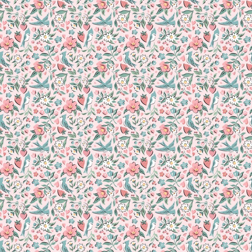 Granny's Sewing Room - Quilting Cotton Fabric - Bluebirds & Berries - Pink