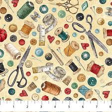Stonehenge Stitchin' - Quilting Cotton Fabric - Notions - Beige Multi