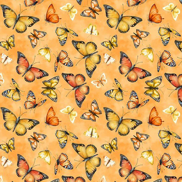 Dahlia Botanica – Quilting Cotton Fabric – Butterflies Orange