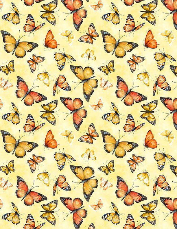 Dahlia Botanica – Quilting Cotton Fabric – Butterflies Yellow