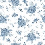 Lakeland Blues – Quilting Cotton Fabric – Hydrangeas – White