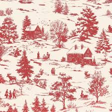 The Jolly North - Quilting Cotton Fabric - Winter Scene - Red