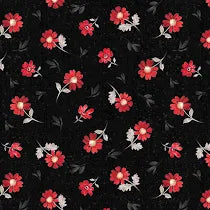 Scarlet Dreams - Quilting Cotton Fabric - Medium Floral Toss - Black